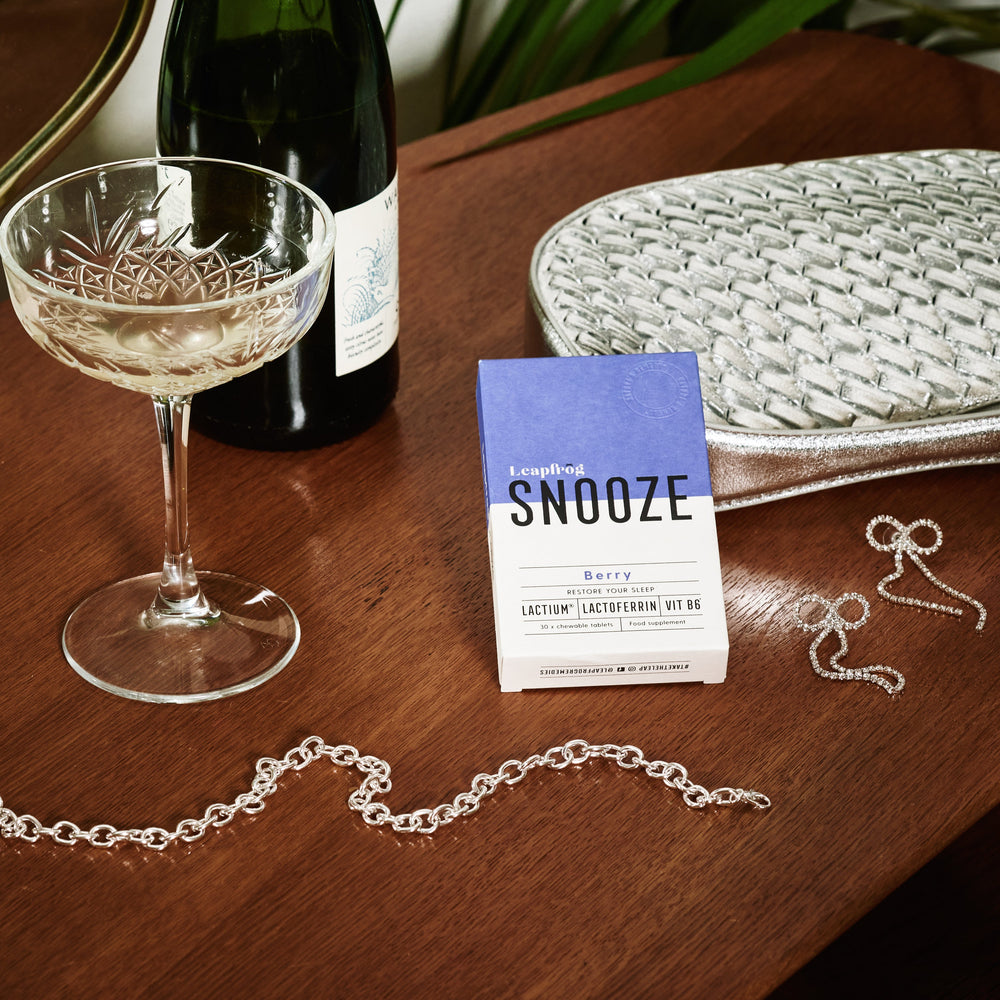 Leapfrog SNOOZE on beside table for natural sleep support without grogginess